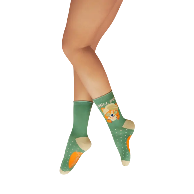 Chilled Corgi Fern Green Ankle Sock