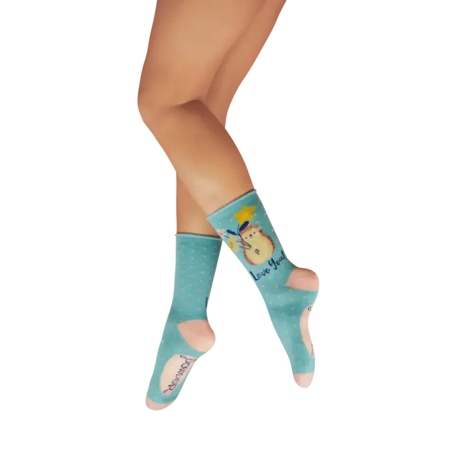 Hedgehog Sharing Love Aqua Ankle Sock