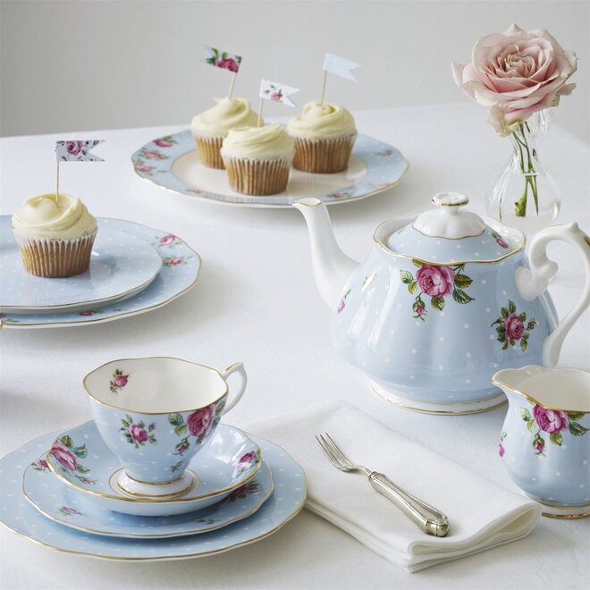 Polka Dot Blue Teacup & Saucer