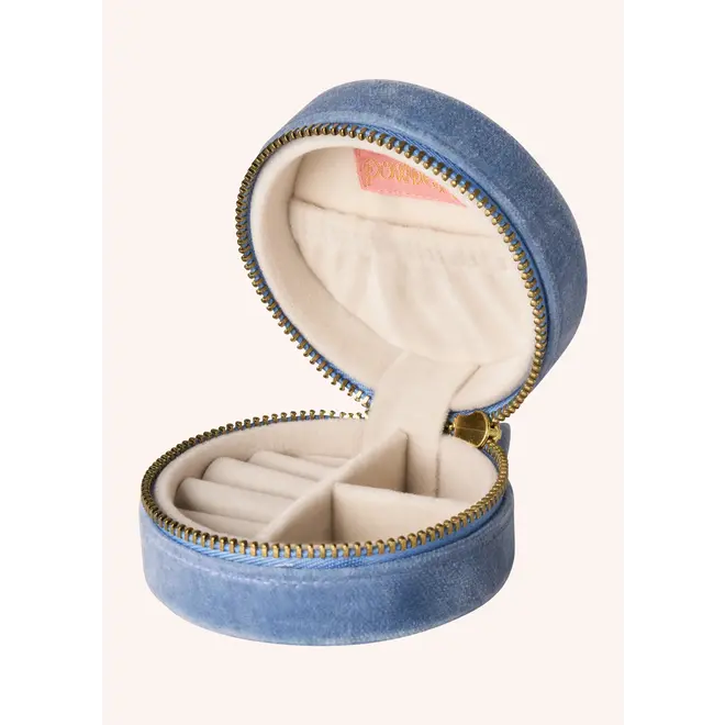 Lovely Mum Denim Blue Round Velvet Jewelry Box