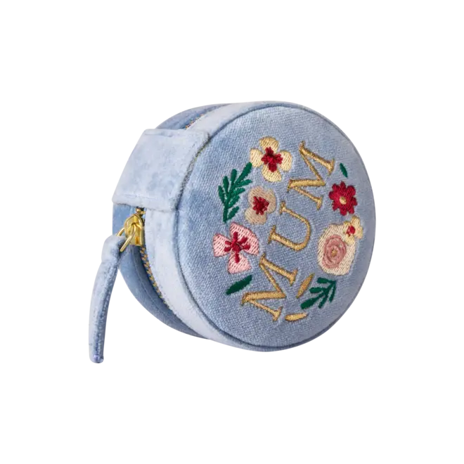 Lovely Mum Denim Blue Round Velvet Jewelry Box