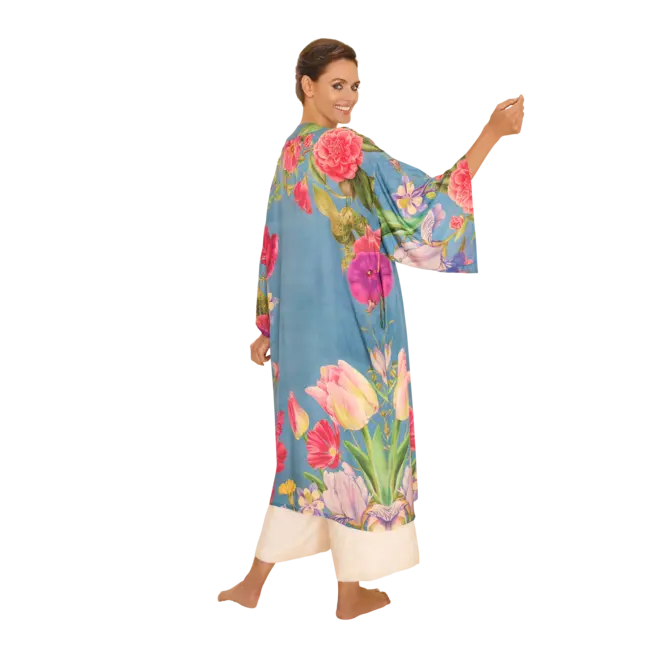 Floral Study Denim Blue Kimono Gown