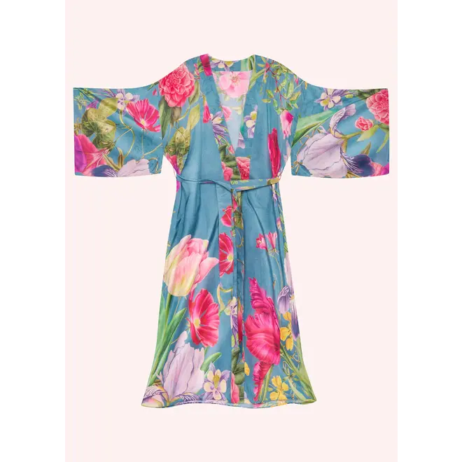 Floral Study Denim Blue Kimono Gown