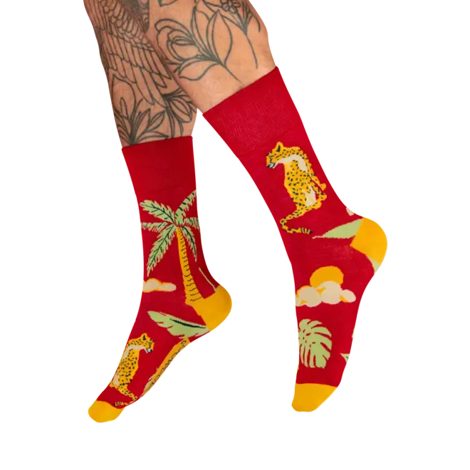 Chilled Cheetah in Raspberry Red Socks