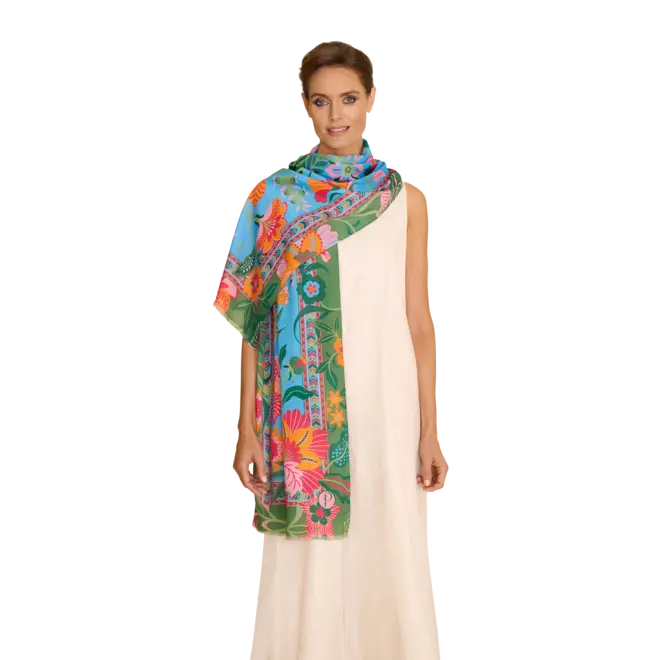 Folky Floral Cornflower Blue Scarf