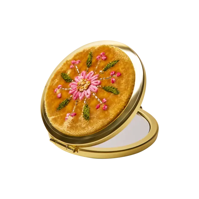 Mustard Flower Yellow Embroidered Mirror