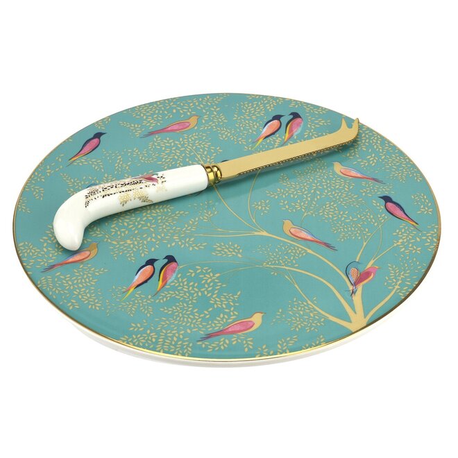 Sara Miller London Chelsea Collection Green Cheese Plate with Knife