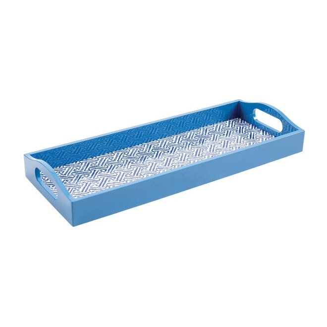 Fretwork Blue Lacquer Bar Tray