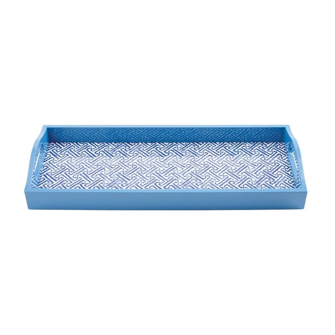 Fretwork Blue Lacquer Bar Tray