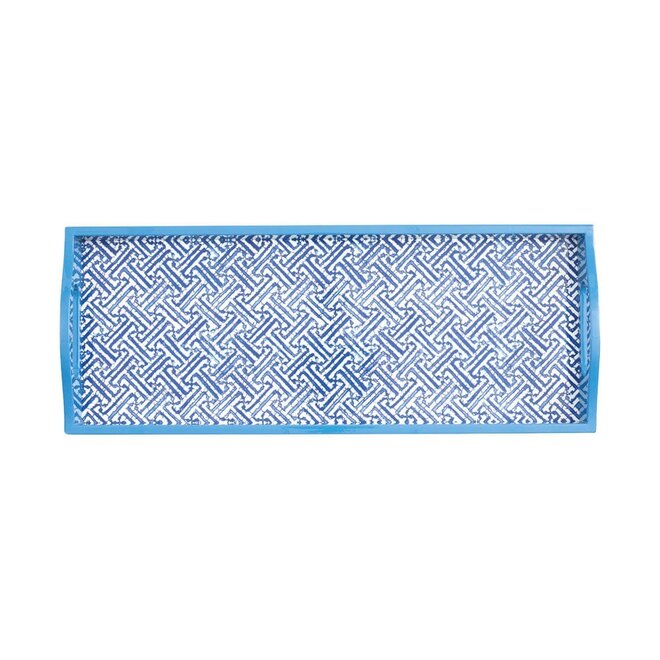 Fretwork Blue Lacquer Bar Tray