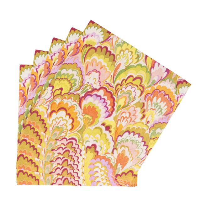 Marbled Ceramica Raspberry & Chartreuse Cocktail Napkins