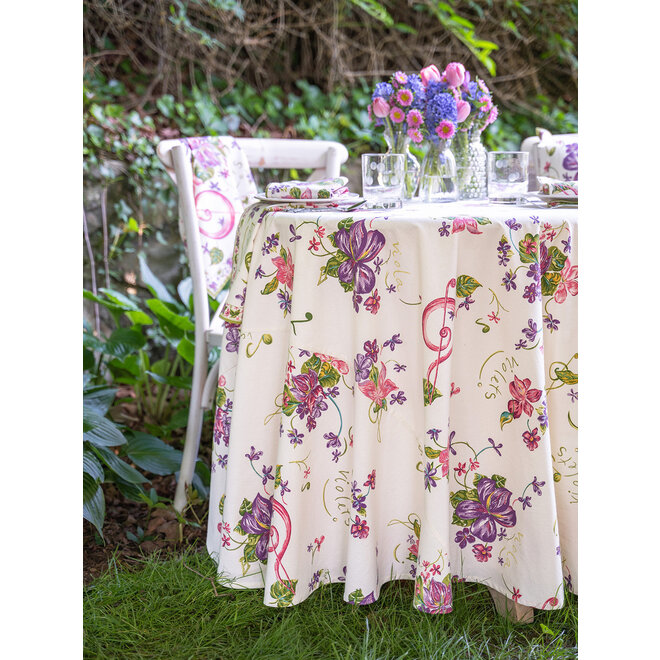 Violets Ecru 88" Round Tablecloth