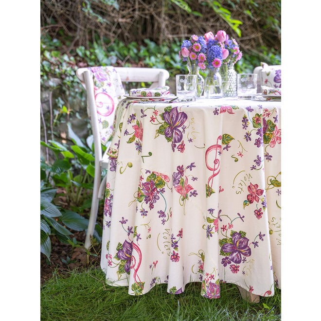 Violets Ecru 88" Round Tablecloth