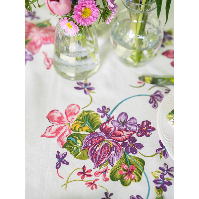 Violets Ecru 88" Round Tablecloth