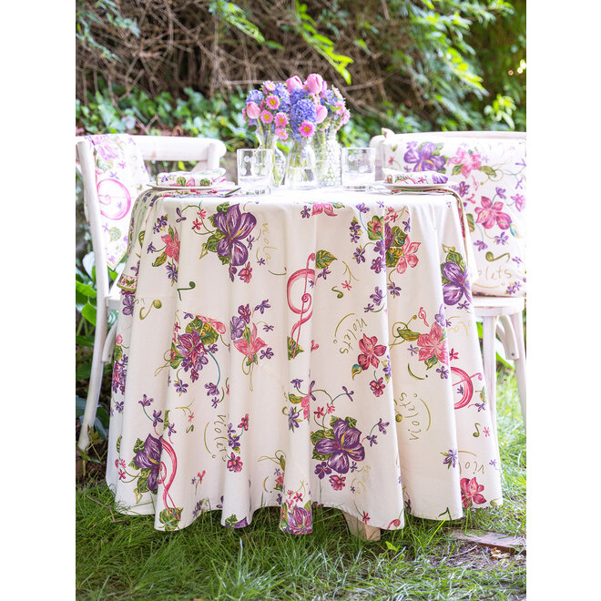 Violets Ecru 88" Round Tablecloth