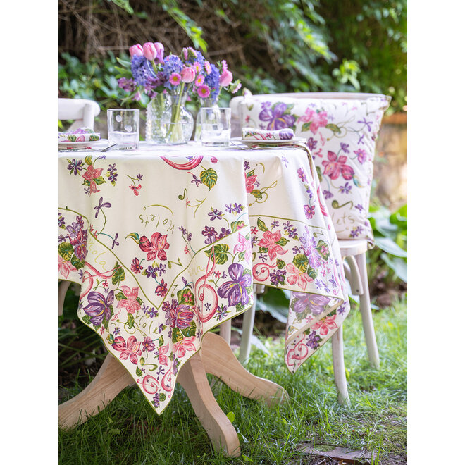 Violets Ecru Tablecloth, 60" x 90"