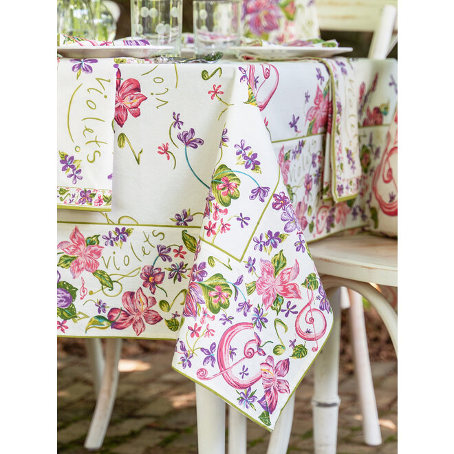 Violets Ecru Tablecloth, 60" x 90"