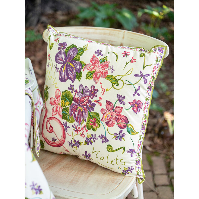 Violets Ecru Cushion Cover