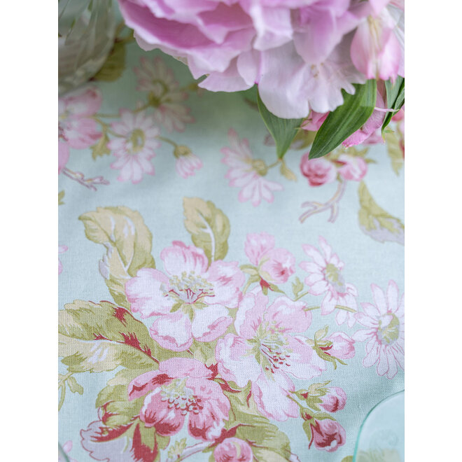 Apple Blossom Aqua 88" Round Tablecloth