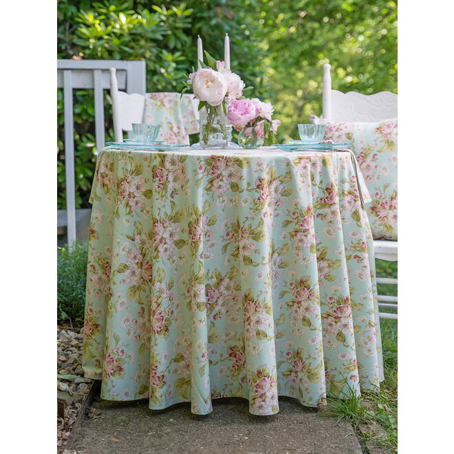 Apple Blossom Aqua 88" Round Tablecloth