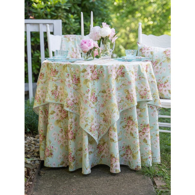 Apple Blossom Aqua 88" Round Tablecloth