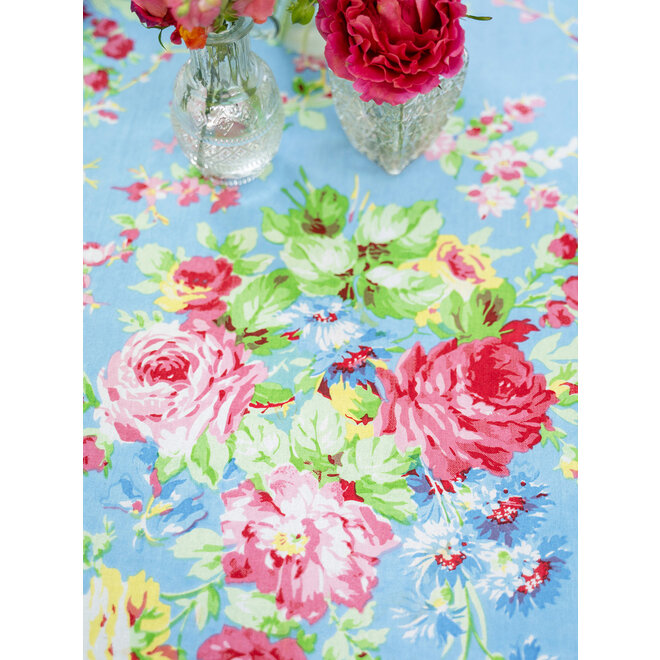 Cottage Rose Sky Blue 88" Round Tablecloth
