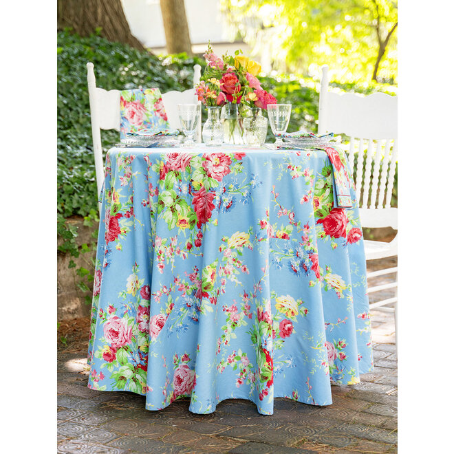Cottage Rose Sky Blue 88" Round Tablecloth