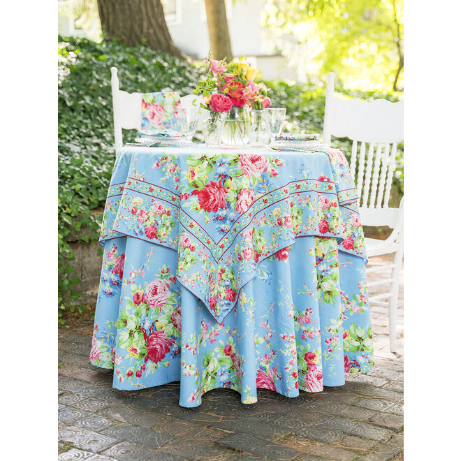 Cottage Rose Sky Blue 88" Round Tablecloth
