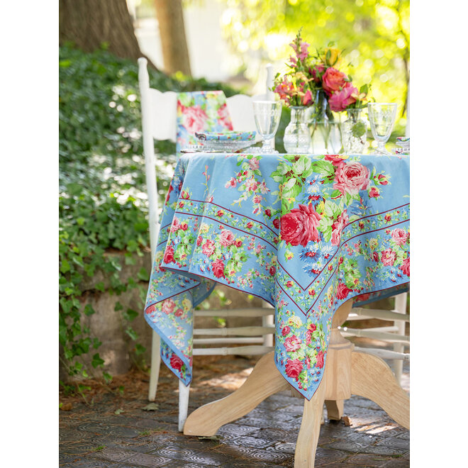 Cottage Rose Sky Blue Tablecloth, 60" x 90"