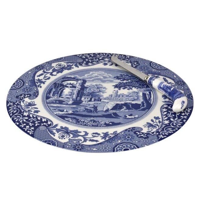 Blue Italian Cheese Plate with Knife