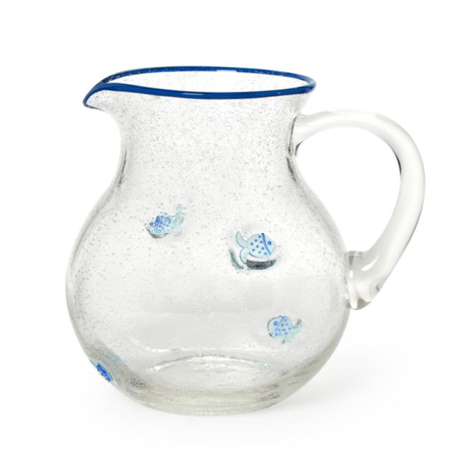 Fish Clear Bubble Pitcher with Hand-Painted Rim