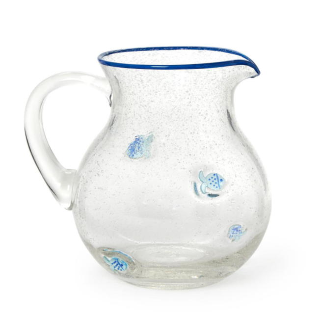 Fish Clear Bubble Pitcher with Hand-Painted Rim