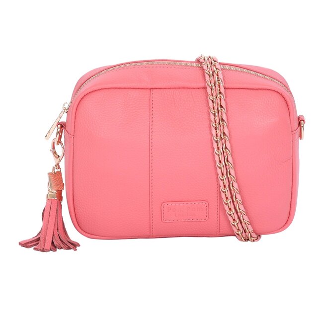 Light Coral Pink Weave Gold Chain Strap