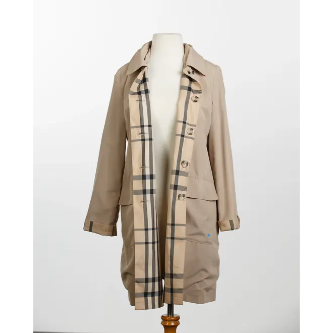 Camel & Plaid Rain Trench Coat with Detachable Hood