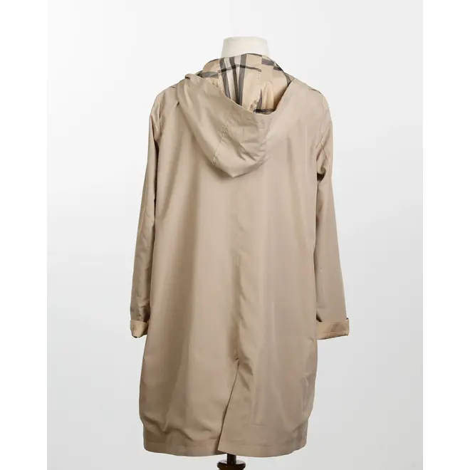 Camel & Plaid Rain Trench Coat with Detachable Hood