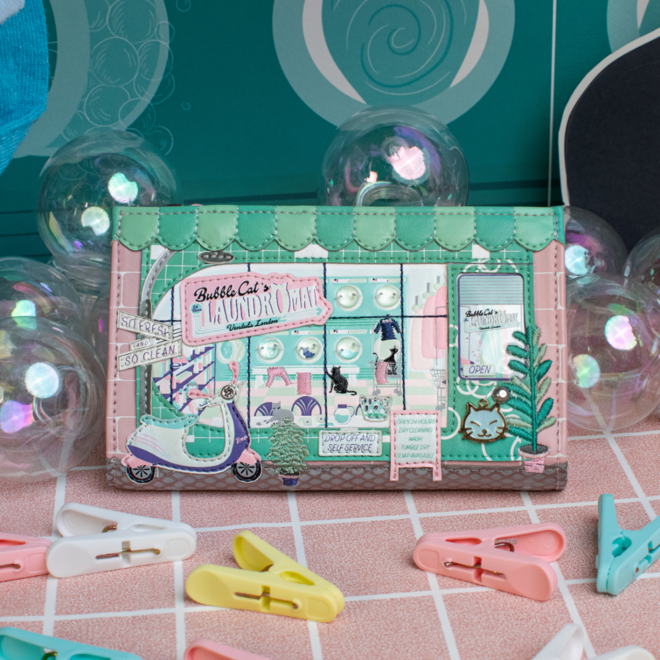 Bubble Cats Laundromat Compact Folding Wallet