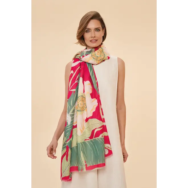 Delicate Tropical Dark Rose Print Scarf