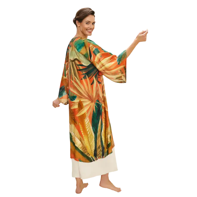 Painted Palms Tangerine Kimono Gown