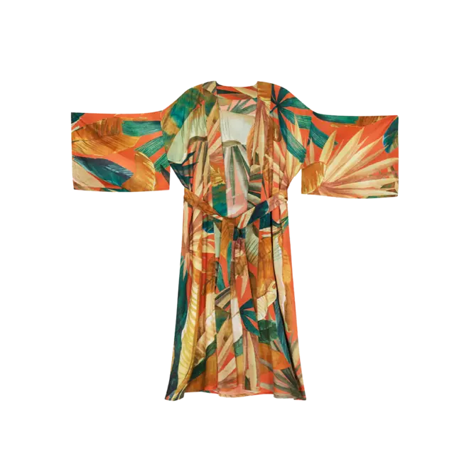 Painted Palms Tangerine Kimono Gown