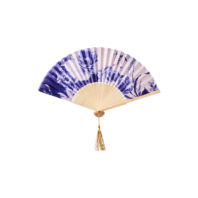 China Blue Blooms Satin Fan