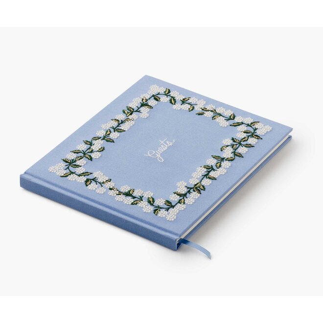 Hydrangea Embroidered Fabric Guest Book