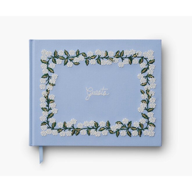 Hydrangea Embroidered Fabric Guest Book