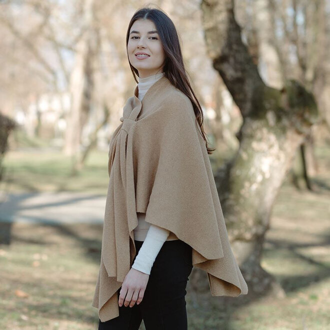 Camel Lambswool Draped Shawl