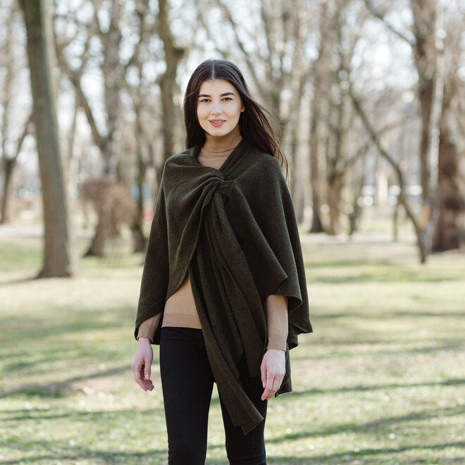 Army Green Lambswool Draped Shawl