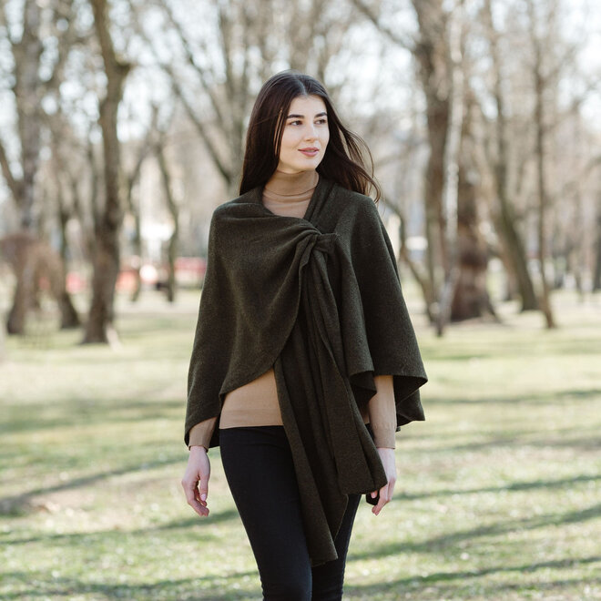 Army Green Lambswool Draped Shawl
