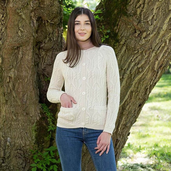 Natural Wool Button Cardigan