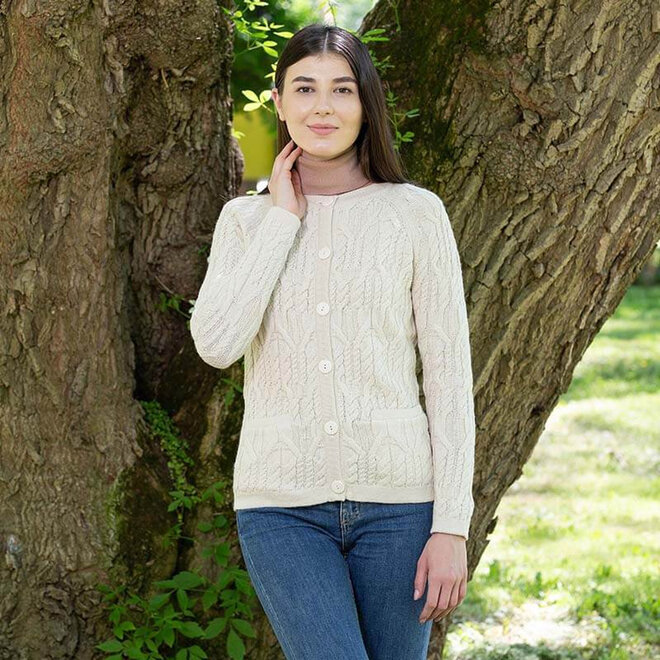 Natural Wool Button Cardigan