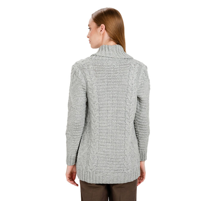 Grey Open Front Cable Knit Cardigan