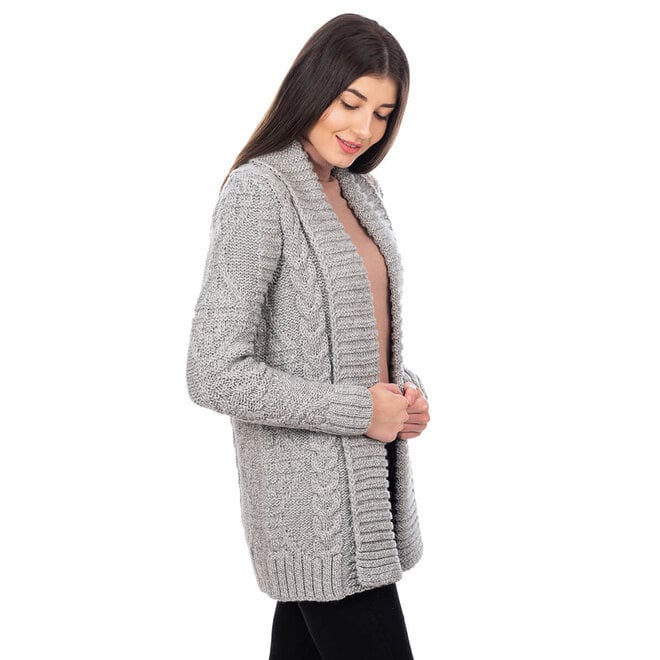 Grey Open Front Cable Knit Cardigan