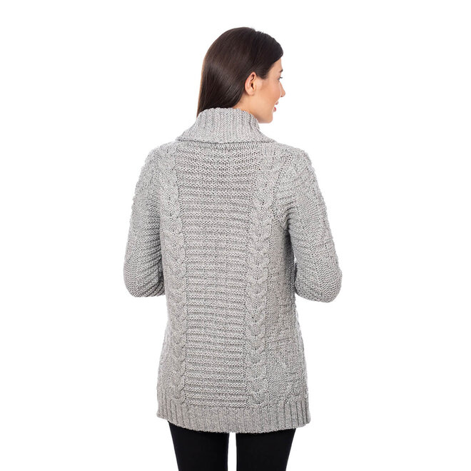 Grey Open Front Cable Knit Cardigan